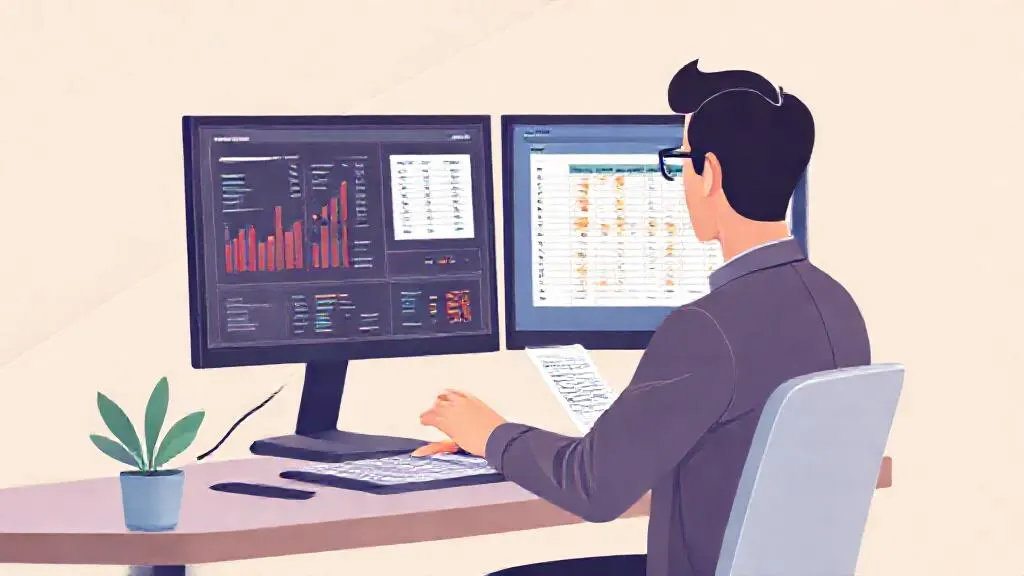 Accountant reviewing AI-generated anomaly flags on screen