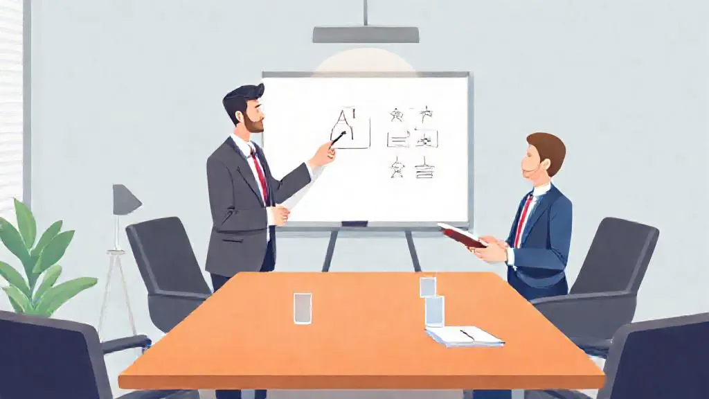 Consultant explaining AI concepts to a colleague during a team meeting