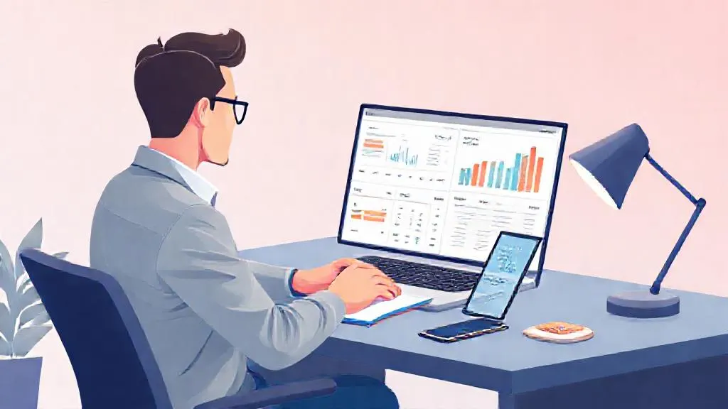 Entrepreneur analysing business data with AI tools on a laptop