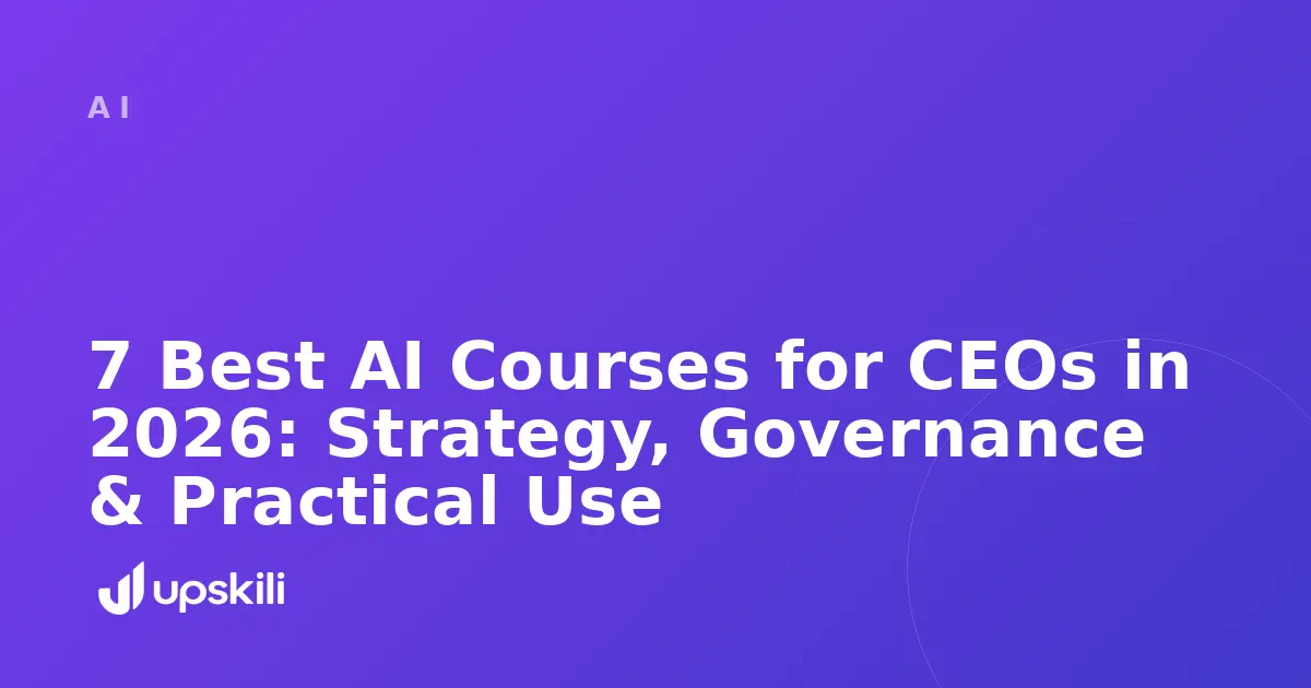 Title card reading "7 Best AI Courses for CEOs in 2026: Strategy, Governance & Practical Use"