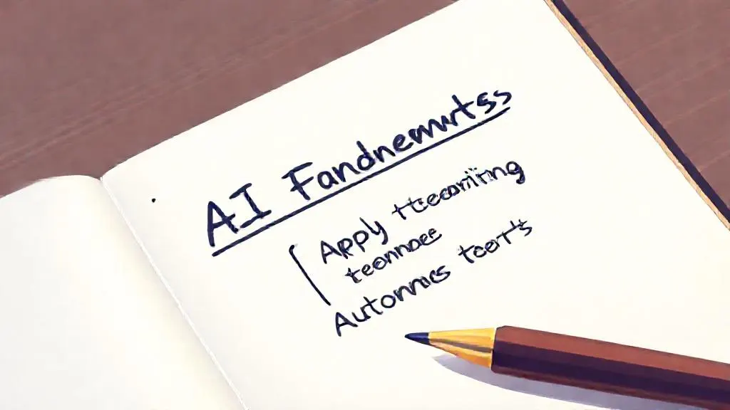 Hand-drawn learning path for AI in finance on a notepad