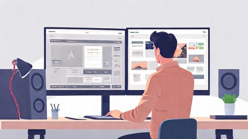 Designer using an AI tool to generate concept art next to a layout in professional design software