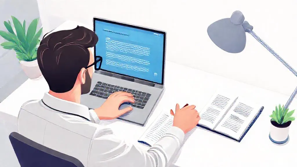 Marketing manager comparing AI-generated text against a brand guide on their desk.