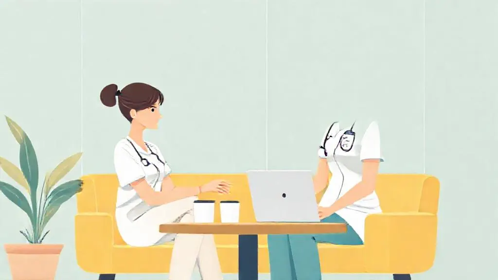 Nurses discussing an online AI course during a break