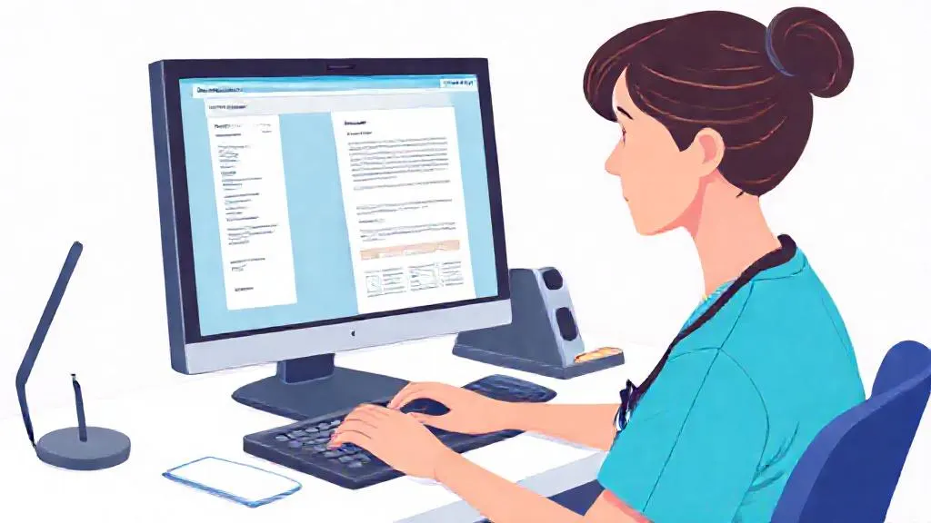 Nurse reviewing AI-drafted clinical documentation on a computer