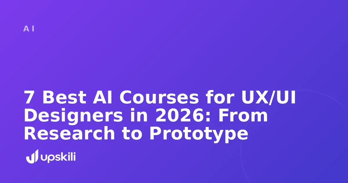 Title card reading "7 Best AI Courses for UX/UI Designers in 2026: From Research to Prototype"