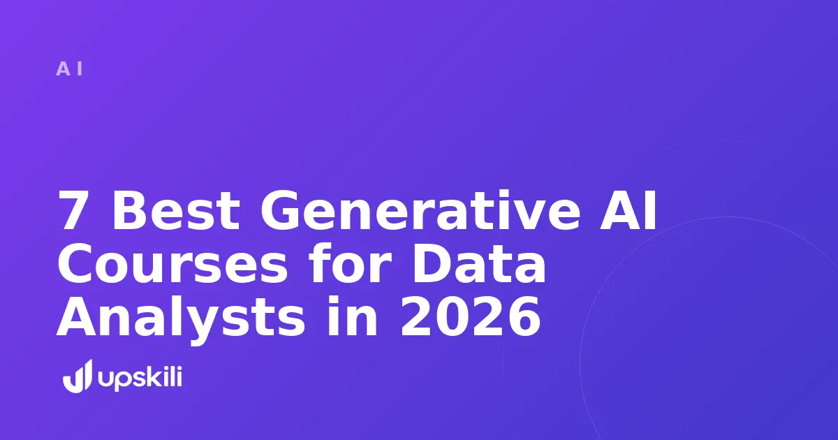 Title card reading "7 Best Generative AI Courses for Data Analysts in 2026"