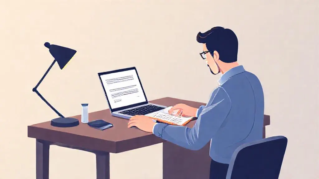 Entrepreneur reviewing an AI-drafted document on a laptop