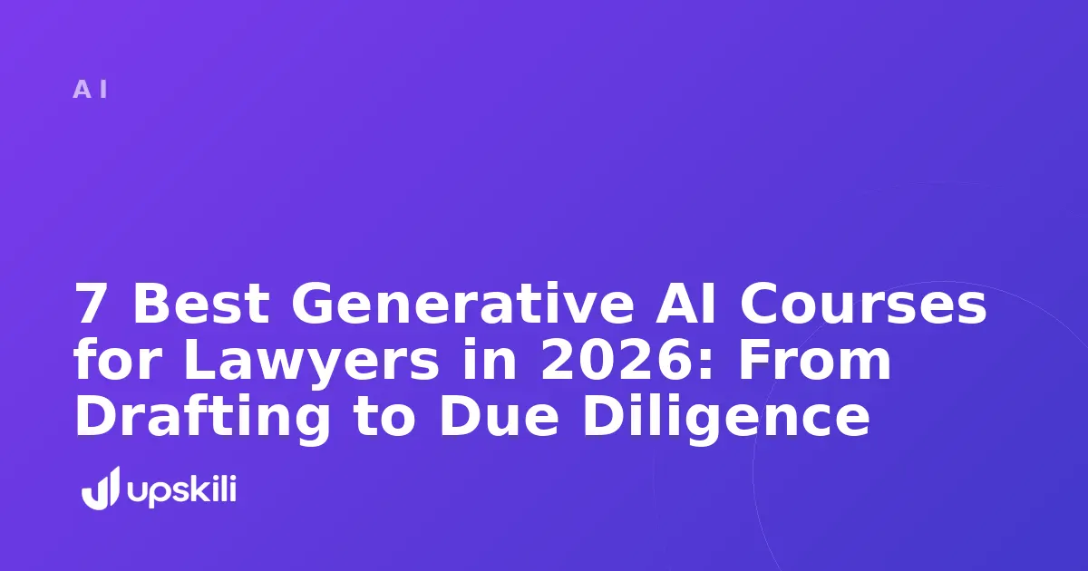 Title card reading "7 Best Generative AI Courses for Lawyers in 2026: From Drafting to Due Diligence"