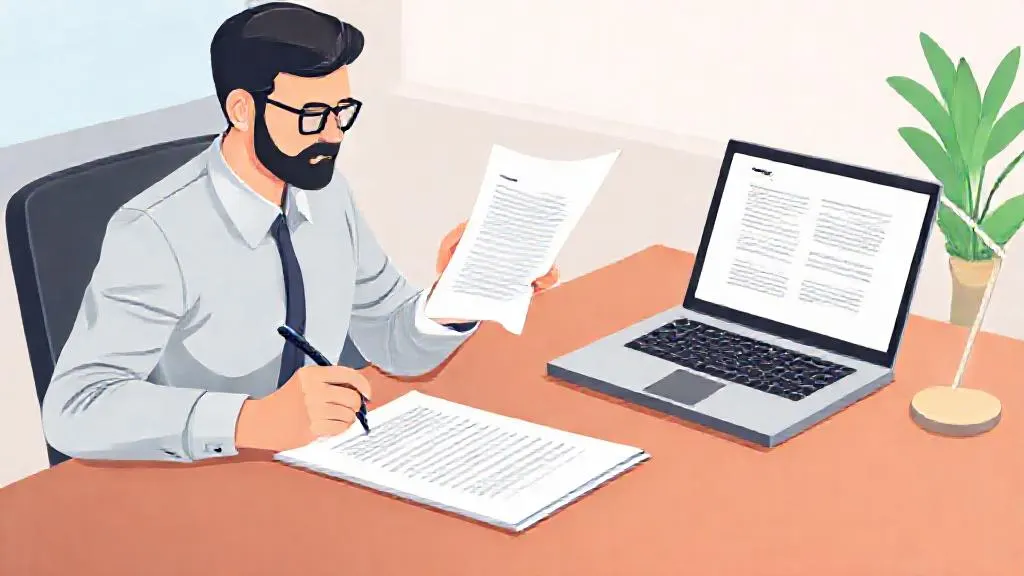 Manager comparing an AI-generated document draft with original notes