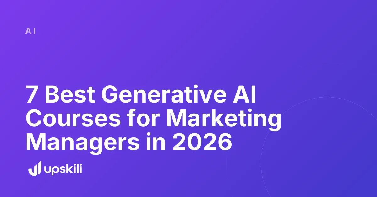 Title card reading "7 Best Generative AI Courses for Marketing Managers in 2026"