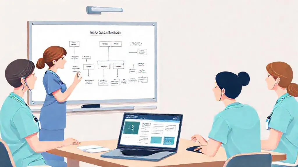 Nurses discussing a personalised AI learning path during a team meeting