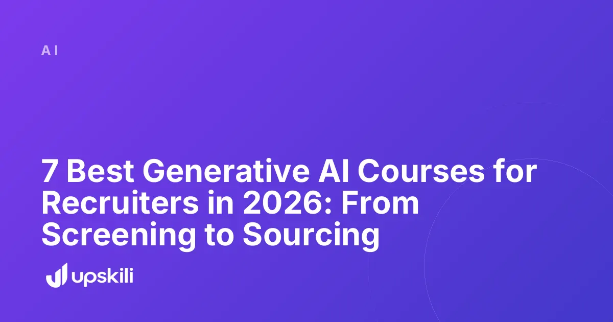 Title card reading "7 Best Generative AI Courses for Recruiters in 2026: From Screening to Sourcing"