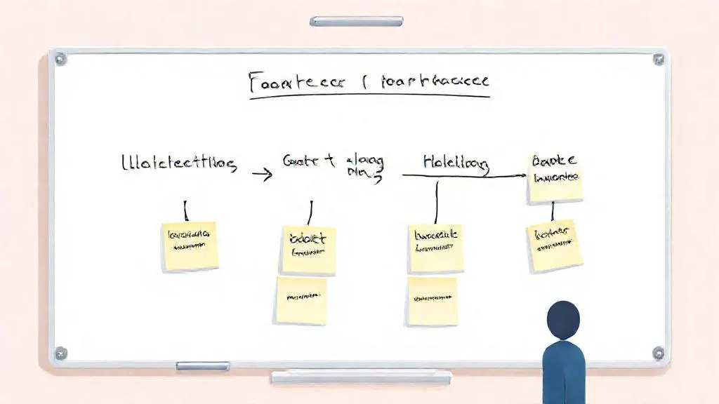 Whiteboard flowchart of a research project with AI assistance notes at each stage.