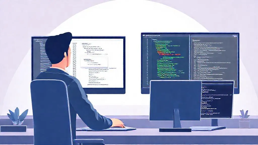 Software developer reviewing AI-generated code suggestion in an IDE