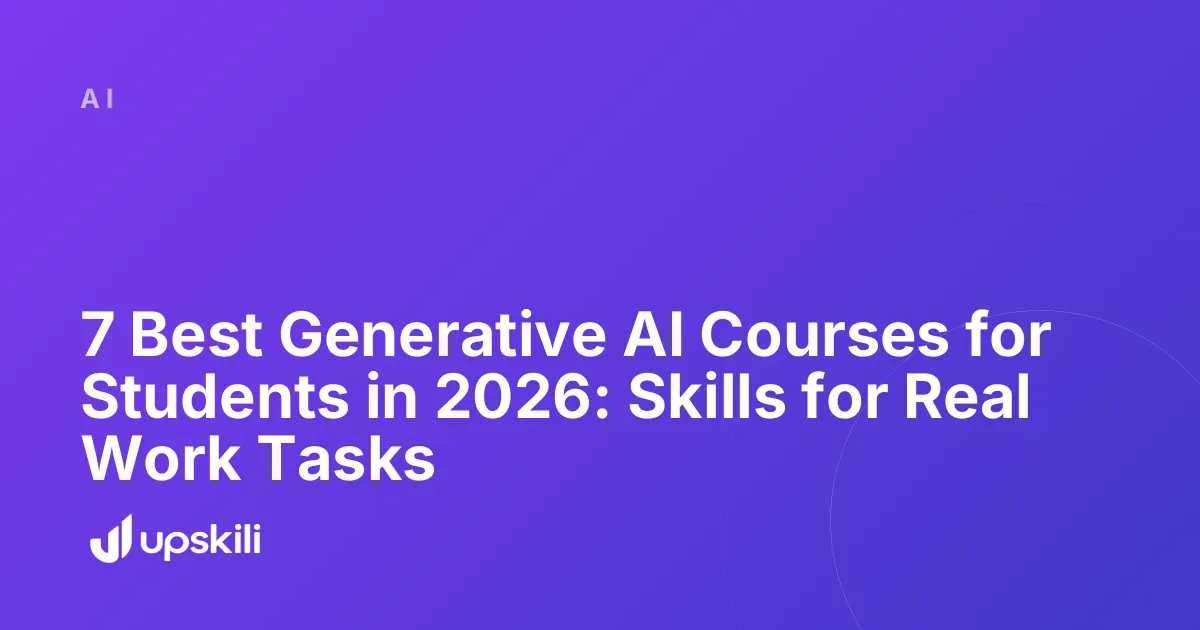 Title card reading "7 Best Generative AI Courses for Students in 2026: Skills for Real Work Tasks"