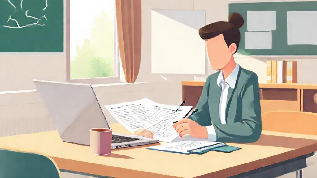 Teacher reviewing an AI-drafted lesson plan at a desk