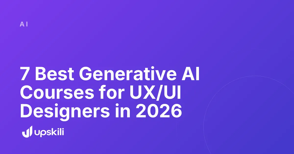 Title card reading "7 Best Generative AI Courses for UX/UI Designers in 2026"
