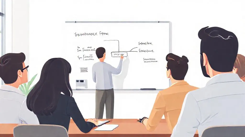 A professional explaining a machine learning concept to colleagues at a whiteboard