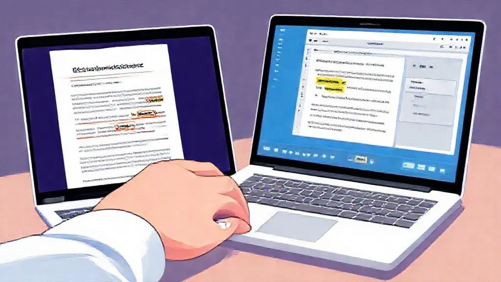 Person using a laptop to apply machine learning to a construction document review task.