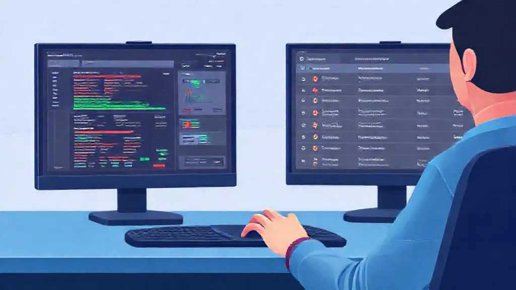 Analyst reviewing ML-prioritised SIEM alerts on a dual-monitor setup