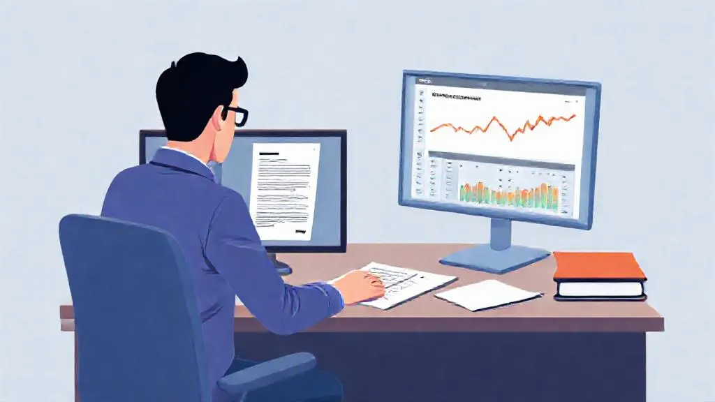 Policy analyst reviewing a machine learning model output alongside a draft briefing note