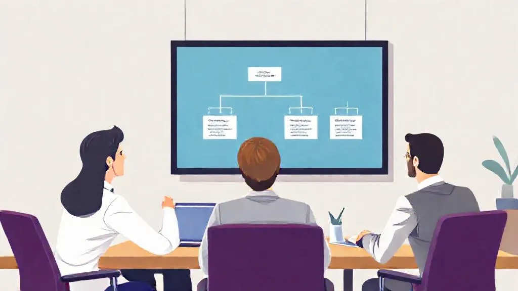 Lawyers discussing a machine learning risk assessment workflow on a screen.