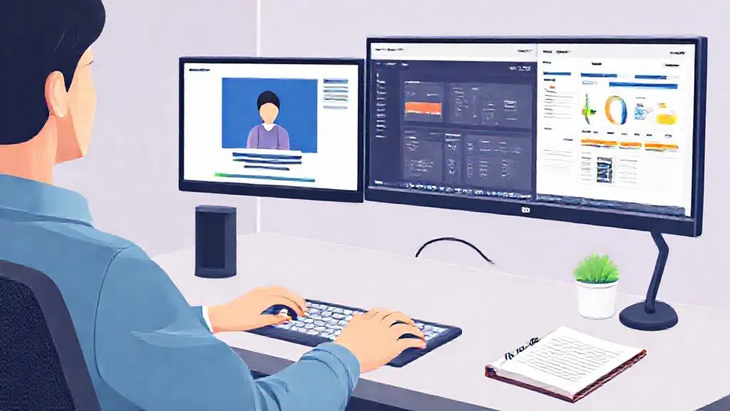 Remote worker taking an online machine learning course at a home office setup