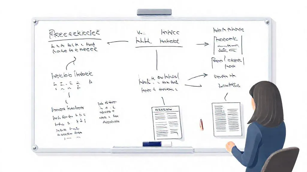 Whiteboard mapping a research workflow from question to ML model to publication